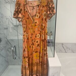 Orange Flutter Sleeve V-Neck Maxi Sundress